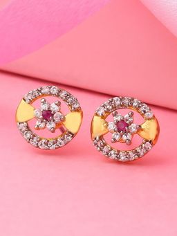Estele - Gold Plated CZ Flower Designer Stud Earrings for Women